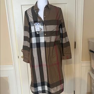 NWT Burberry Tan and Black Plaid Midi Dress